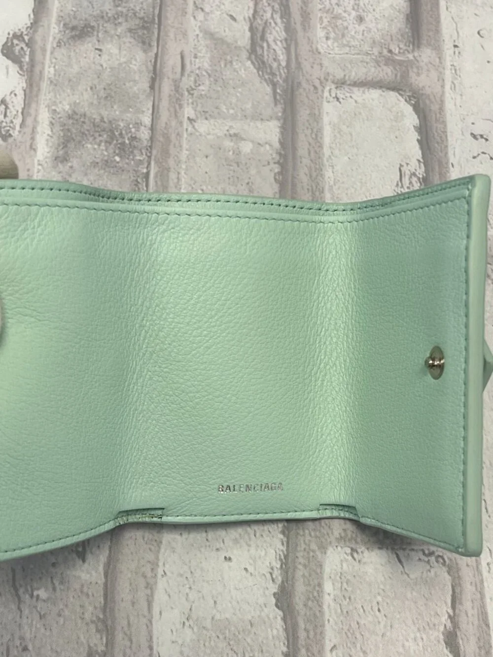Balenciaga Papier Mini Wallet in Mint Green Calfskin Leather - Preowned